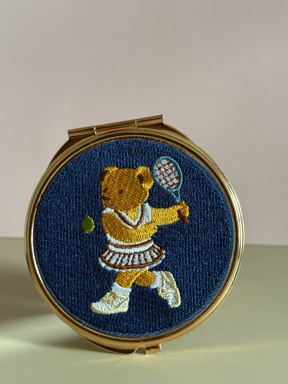 Teddy Bear Tennis Compact Mirror - Navy & Gold
